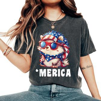 Retro 'Merica Hedgehog Dad Mom 4Th Of July Women's Oversized Comfort T-Shirt - Monsterry