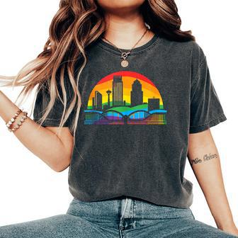 Retro Omaha Skyline Rainbow Lgbt Lesbian Gay Pride Women's Oversized Comfort T-Shirt - Monsterry CA