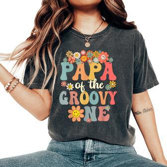 Retro Papa Of Groovy One Matching Family 1St Birthday Party Women's Oversized Comfort T-Shirt - Seseable