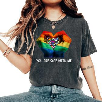 Retro You Are Safe With Me Rainbow Bi Transgender Lgbt Pride Women's Oversized Comfort T-Shirt - Monsterry DE