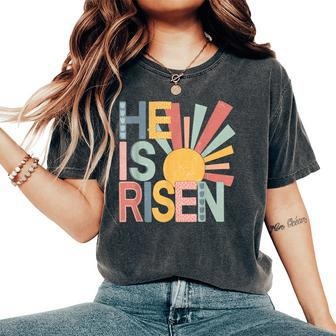 He Is Risen Matthew 286 Easter Day Christian Jesus Bunny Women's Oversized Comfort T-Shirt - Seseable