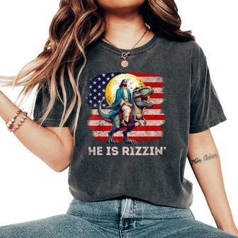 He Is Rizzen Jesus Has Rizzen Retro Christian Dinosaur Women's Oversized Comfort T-Shirt - Seseable