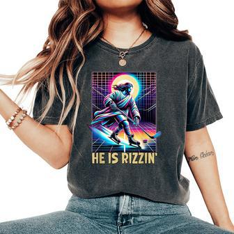 He Is Rizzin Christian Ice Hockey Lover Jesus Meme Religious Women's Oversized Comfort T-Shirt - Monsterry
