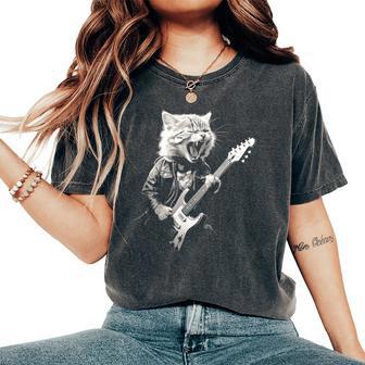Rock Cat Playing Guitar Guitar Cat Womens Women's Oversized Comfort T-Shirt - Thegiftio UK