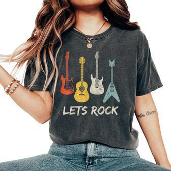 Lets Rock Rock N Roll Guitar Retro Women Women's Oversized Comfort T-Shirt - Monsterry AU