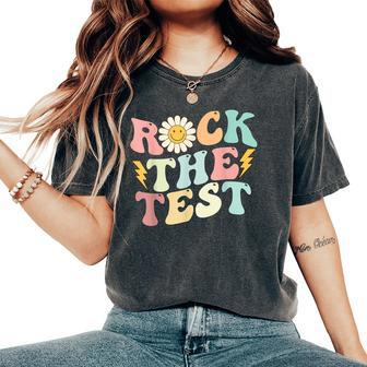 Rock The Test Retro Groovy Teacher Test Day Testing Day Women's Oversized Comfort T-Shirt - Seseable