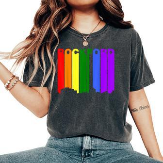 Rockford Illinois Lgbtq Gay Pride Rainbow Skyline Women's Oversized Comfort T-Shirt - Monsterry AU