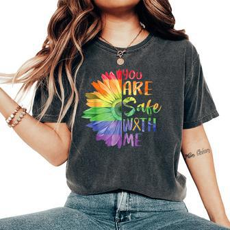 You Are Safe With Me Lgbtq Sunflower Pride Month Women's Oversized Comfort T-Shirt - Monsterry AU