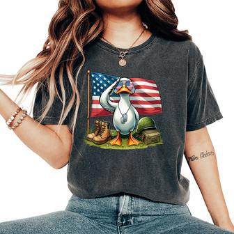 Salute Duck American Usa Flag Memorial Day 4Th Of July Women's Oversized Comfort T-Shirt - Monsterry DE