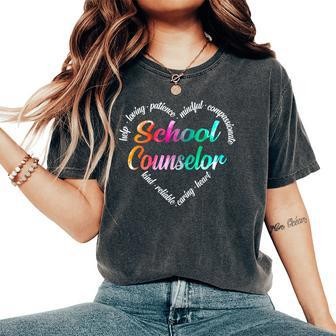School Counselor Heart Word Cloud Watercolor Rainbow Women's Oversized Comfort T-Shirt | Mazezy