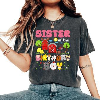 Sister Of The Birthday Boy Farm Animal Family Party Decor Women's Oversized Comfort T-Shirt - Seseable