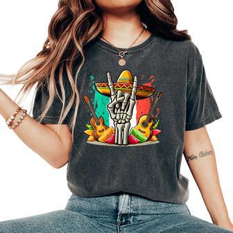 Skeleton Hand Sombrero Cinco De Mayo Music Lover Band Guitar Women's Oversized Comfort T-Shirt - Monsterry UK