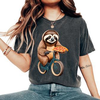 Sloth Riding A Bicycle Eating Pizza I Love Sloth And Pizza Women's Oversized Comfort T-Shirt - Thegiftio UK