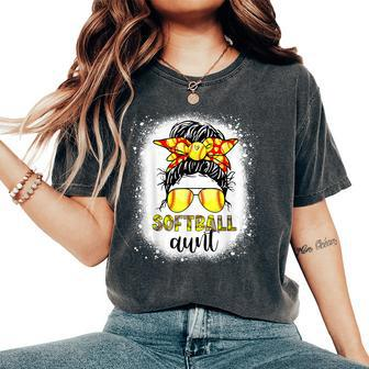 Softball Aunt Messy Bun Leopard Bleached Softball Auntie Women's Oversized Comfort T-Shirt | Mazezy UK