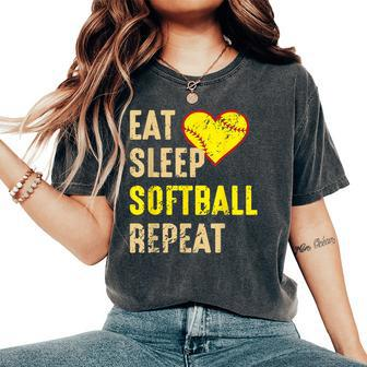 Softball Eat Sleep Softball Repeat Girls Softball Women's Oversized Comfort T-Shirt - Seseable
