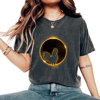 Solar Eclipse 2024 Chicken Rooster Astronomy Lovers Women's Oversized Comfort T-Shirt - Monsterry UK