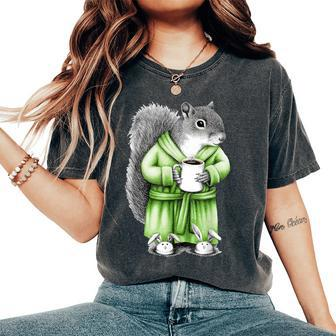 Squirrel Coffee Cup Coffee Drinking Squirrel Women's Oversized Comfort T-Shirt - Monsterry