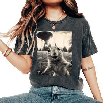 Squirrel Selfie With Ufos Squirrel Mom Squirrel Lover Women's Oversized Comfort T-Shirt - Seseable