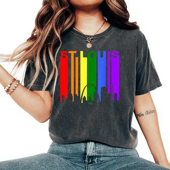 St Louis Missouri Lgbtq Gay Pride Rainbow Skyline Women's Oversized Comfort T-Shirt - Monsterry UK
