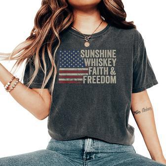 Sunshine Whiskey Faith & Freedom Vintage Usa Flag Summer Women's Oversized Comfort T-Shirt - Monsterry UK