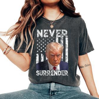 Never Surrender Trump Shot 2024 American Flag Men Women's Oversized Comfort T-Shirt - Monsterry DE