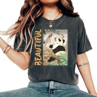 Sweet Panda Bear With Butterfly In The Mountains Women's Oversized Comfort T-Shirt - Thegiftio UK