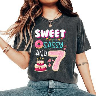 Sweet Sassy And Seven 7Th Birthday Girl Donut 7 Year Old Kid Women's Oversized Comfort T-Shirt - Seseable