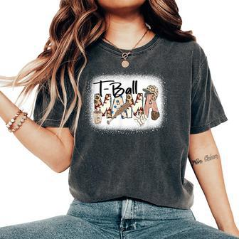 T Ball Mom Leopard Mother's Day Mama Ball Bleached Women's Oversized Comfort T-Shirt - Seseable