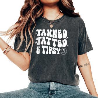 Tanned Tatted And Tipsy Groovy Beach Summer Vacation Women's Oversized Comfort T-Shirt - Monsterry CA