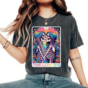 Tarot Card The Lovers Rainbow Kissing Lesbian Skeletons Women's Oversized Comfort T-Shirt - Seseable