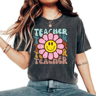 Teacher Flower Face Retro Back To School Appreciation Women Women's Oversized Comfort T-Shirt | Mazezy