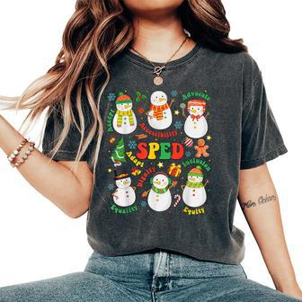 Teacher Special Education Sped Merry Christmas Cute Snowman Women's Oversized Comfort T-Shirt | Mazezy