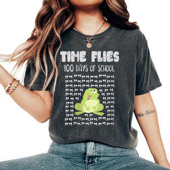 Time Flies 100 Days School Frog 100Th Day Student Women's Oversized Comfort T-Shirt - Monsterry DE