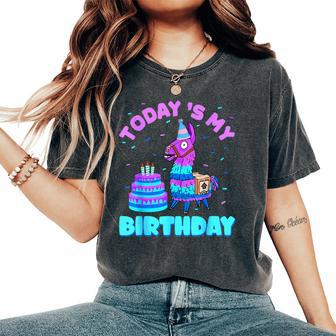 Todays My Birthday Llama Birthday Party Decorations Boys Kid Women's Oversized Comfort T-Shirt | Mazezy