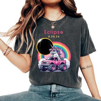 Total Solar Eclipse 2024 Monster Truck Unicorn Girl Women's Oversized Comfort T-Shirt | Mazezy