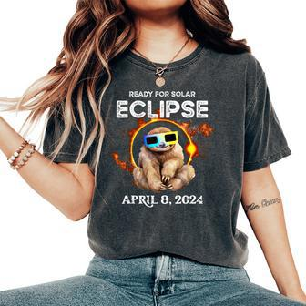 Total Solar Eclipse 2024 Sloth With Solar Eclipse Glasses Women's Oversized Comfort T-Shirt - Monsterry DE