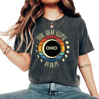 Total Solar Eclipse Ohio Sunset Retro 040824 Kid Women's Oversized Comfort T-Shirt - Seseable