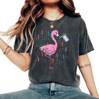 Transgender Flag Flamingo Lgbt Trans Pride Stuff Animal Women's Oversized Comfort T-Shirt - Monsterry CA