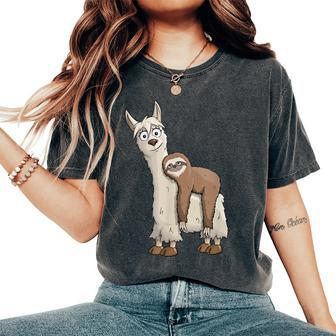 Trendy Funky Cartoon Chill Out Sloth Riding Llama Women's Oversized Comfort T-Shirt - Seseable