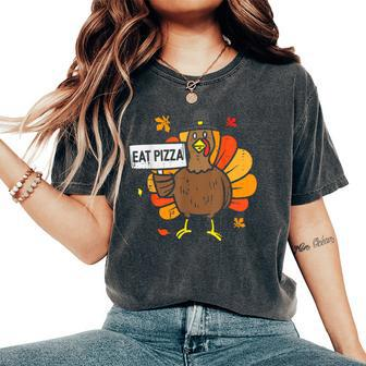 Turkey Eat Pizza Thanksgiving Party Kid Women's Oversized Comfort T-Shirt - Seseable