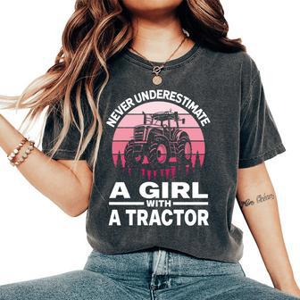Never Underestimate A Girl With A Tractor Farmer Women's Oversized Comfort T-Shirt - Seseable