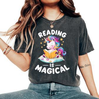 Unicorn Teacher Reading Is Magical Book Women's Oversized Comfort T-Shirt - Seseable