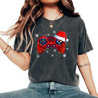 Video Game Controller Christmas Santa Hat Gamer Boys Girls Women's Oversized Comfort T-Shirt - Seseable