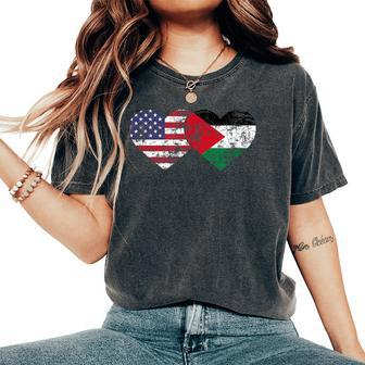 Vintage American Palestinian Flags Hearts Love Usa Women's Oversized Comfort T-Shirt - Monsterry DE
