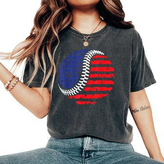 Vintage Baseball American Flag For Boys Girls Women Women's Oversized Comfort T-Shirt - Monsterry