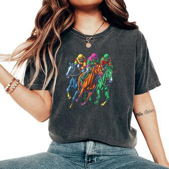 Vintage Horse Racing Painting Horse And Derby Lovers Women's Oversized Comfort T-Shirt - Monsterry AU