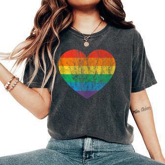 Vintage Rainbow Flag Colored Heart Lgbtq Lesbian Gay Pride Women's Oversized Comfort T-Shirt - Monsterry DE