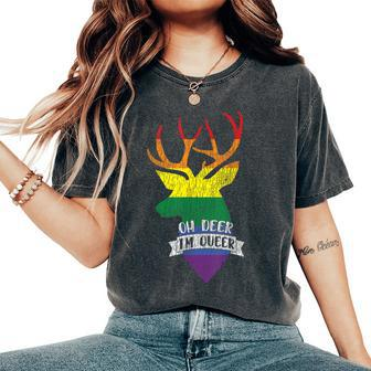 Vintage Rainbow Oh Deer I'm Queer Pride Lesbian Gay Lgbtq Women's Oversized Comfort T-Shirt - Monsterry
