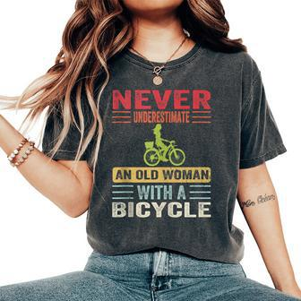 Vintage Never Underestimate An Old Woman With A Bicycle Cute Women's Oversized Comfort T-Shirt - Monsterry