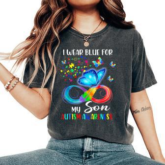 I Wear Blue For My Son Autism Awareness Mom Dad Women's Oversized Comfort T-Shirt - Seseable
